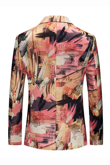 Floral Print One Button Notched Lapel Men's Blazer